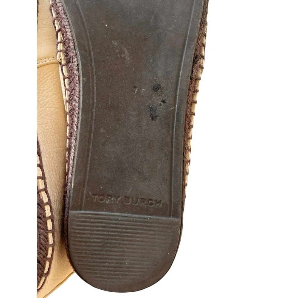 Tory Burch Ines Logo‎ Leather Espadrille Flats Women's Size 7